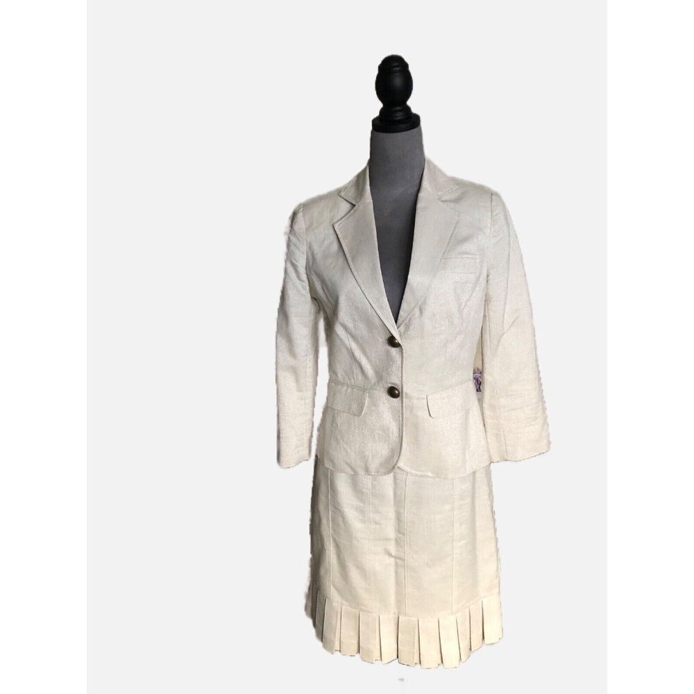 Grass Collection Women Ivory Button Front Jacket And Skirt Suite Lined Size M